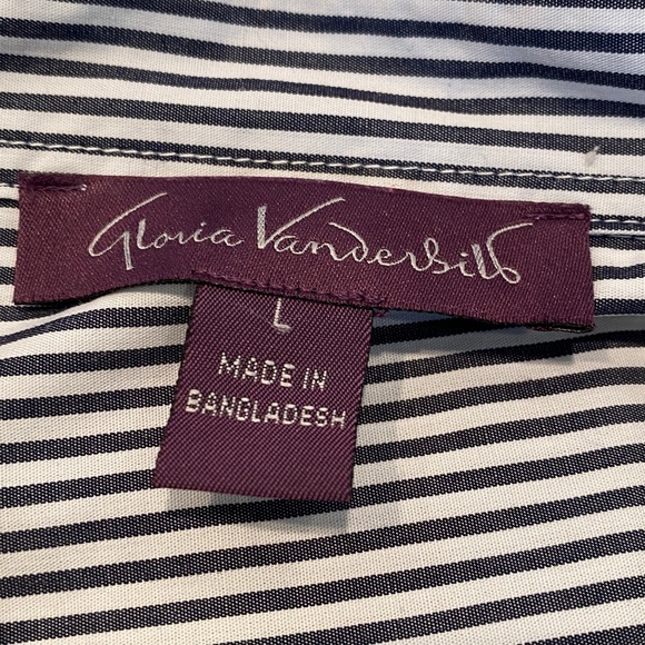Gloria Vanderbilt Navy/White Striped Shirt - Picture 3 of 7